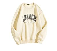 Felpe da donna con stampa Los Angeles vintage anime Los Angeles California felpe leggere college vestibilità ampia top girocollo stampa lettera grafica tinta unita backwoods abiti occidentali, Beige
