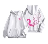 Felpe da donna foderate in pile Y2K per la consapevolezza del cancro al seno grafica con cappuccio abiti Anime 2025 con cappuccio coulisse zip casual pullover a maniche lunghe felpe con cappuccio