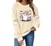 Felpe da donna Girocollo Maniche Lunghe Pullover Top Oversize Tinta Unita Bella Little Ghost Stampato Casual Carino Trendy Felpa Plus Size Halloween Felpa, giallo chiaro, S