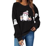 Felpe da donna Girocollo Maniche Lunghe Pullover Top Oversize Tinta Unita Bella Little Ghost Stampato Casual Carino Trendy Felpa Plus Size Halloween Felpa, Nero , M