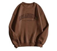 Felpe da donna in stile californiano alla moda vintage con lettere Los Angeles California stampa grafica college con disegni girocollo manica lunga vestiti top felpe con cappuccio, Marrone, XL
