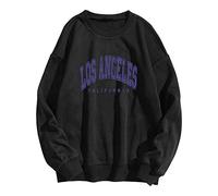 Felpe da donna Los Angeles California autunno solido casual top anime lettera girocollo felpe con cappuccio maniche lunghe college abbigliamento western stile moda cool Y2K donna vintage, Nero , M
