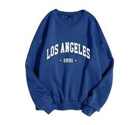 Felpe da donna Los Angeles California Girocollo Abiti Vintage Casual Y2K Workou Vestiti Atletici Lettera Colorata Solido Vestibilità Larga Girocollo Cartoon Spalla Goccia Felpe Anime, Blu, M