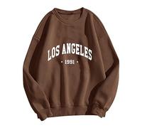 Felpe da donna Los Angeles California Girocollo Lettera Stampata Felpe Larga Fit Cartoon Graphic Sottile Top Solido Colorato Casual Atletico Girocollo Autunno Abiti Vintage College, Marrone, L