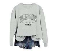 Felpe da donna Los Angeles Vintage College Graphic Top tinta unita girocollo abiti a maniche lunghe lettera California spalla goccia felpe leggere 2025 Workou autunno Preppy Anime, Grigio chiaro, L