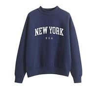 Felpe da donna New York girocollo inverno autunno vestibilità ampia stampa lettere top tinta unita manica lunga girocollo collo a lupetto morbido moda con disegni Y2K sottile Workou, Marina Militare