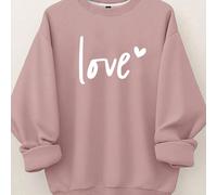 Felpe da donna oversize con stampa a cuore a forma di lettera d'amore, scollo tondo, adatte per laurea, ritorno a scuola, insegnanti, autunno e inverno 0XL,1XL,2XL,3XL,4XL,5XLBlocchi di colore,Geometr