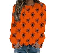 Felpe da donna per Halloween, a maniche lunghe, con scollo rotondo, con stampa di zucca, pipistrello, ragno, con grafica, per feste, festival, attività all'aperto, matrimoni, Rosso, L