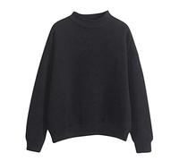 Felpe da donna semplici alla moda, felpa basic in pile con scollo a giro, leggera, a maniche lunghe, comode, a vestibilità sciolta, maglioni per l'autunno, abiti invernali, Nero , XL