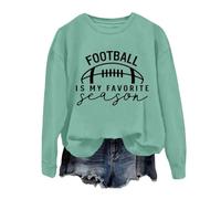Felpe da donna Trendy Football Is My Favorite Season Felpe Lettera Manica Lunga Autunno Top Girocollo Game Day Graphic Skimpy Cool Maglioni Workou Felpe alla moda College Fashion 2025, Verde, XL