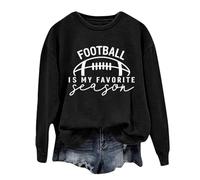 Felpe da donna Trendy Football Is My Favorite Season Felpe Lettera Manica Lunga Autunno Top Girocollo Game Day Graphic Skimpy Cool Maglioni Workou Felpe alla moda College Fashion 2025, Nero , XL