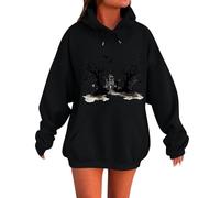 Felpe da donna UK Halloween Felpa con cappuccio da donna per tutti i santi con grafica spaventosa felpa casual a maniche lunghe pullover con pacchetti, Nero , 3XL