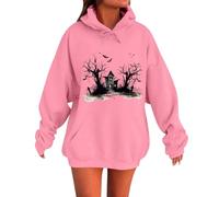 Felpe da donna UK Halloween Felpa con cappuccio da donna per tutti i santi con grafica spaventosa felpa casual a maniche lunghe pullover con pacchetti, rosa, L