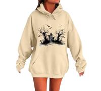 Felpe da donna UK Halloween Felpa con cappuccio da donna per tutti i santi con grafica spaventosa felpa casual a maniche lunghe pullover con pacchetti, cachi, 3XL