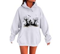 Felpe da donna UK Halloween Felpa con cappuccio da donna per tutti i santi con grafica spaventosa felpa casual a maniche lunghe pullover con pacchetti, bianco, L