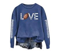 Felpe da donna Workou Game Day Calcio Lettera d'amore succinta girocollo manica lunga grafica Essential Top Y2K Comfort Color Felpe Anime 2025 vestibilità ampia vintage, Blu, L
