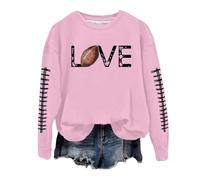 Felpe da donna Workou Game Day Calcio Lettera d'amore succinta girocollo manica lunga grafica Essential Top Y2K Comfort Color Felpe Anime 2025 vestibilità ampia vintage, rosa, L