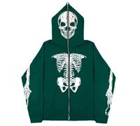 Felpe da in Offerta Felpa con Cappuccio e Zip con Costume da Scheletro Che Si Illumina al Buio Felpe Eleganti Inverno (Green, XXXL)