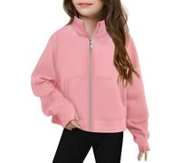 Felpe da ragazza con chiusura lampo, per ragazzi e ragazzi con colletto alto, foderato, giacca autunno/inverno per bambini, felpa a maniche lunghe, cappotto 5-14 anni, Colore: rosa., 11-12 Jahre