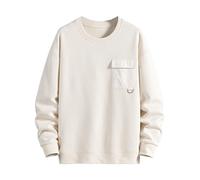 Felpe da uomo autunnali in tinta unita per uomo a maglia girocollo vintage top Y2K felpe con cappuccio gotico girocollo estetico leggero alla moda morbido western backwoods country uomo, Beige, 5XL