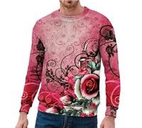Felpe da uomo con cappuccio da uomo San Valentino cuore rosa stampa manica lunga girocollo felpa senza cappuccio casual confortevole pullover top felpe termiche a maniche lunghe, Rosa acceso., XXL