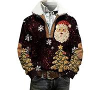 Felpe da uomo con cerniera a 1/4 stampata, comode e festive, maglioni invernali oversize in pile caldo colletto alla coreana con toppa, Rosso, L