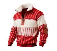 Felpe da uomo con cerniera a 1/4 stampata, in pile caldo colletto alla coreana, giacche con toppa invernale oversize maglioni senza vestiti per vacanze comode top festive, Rosso anguria, L