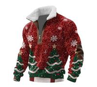 Felpe da uomo con cerniera a 1/4 stampata, in pile caldo colletto alla coreana, giacche con toppa invernale oversize maglioni senza vestiti per vacanze comode top festive, Rosa acceso, L