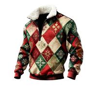 Felpe da uomo con cerniera a 1/4 stampata, maglioni invernali oversize senza vestiti per le vacanze, comodi top festivi in pile caldo colletto alla coreana giacche con toppa, Rosa acceso, L