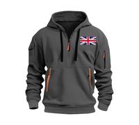 Felpe da uomo con mezza zip per il Regno Unito Graphic Felpa con cappuccio con tasca, a maniche lunghe, alla moda, patchwork, calda, casual, per attività all'aperto, autunno inverno, felpa con