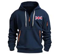 Felpe da uomo con mezza zip per il Regno Unito Graphic Felpa con cappuccio con tasca, a maniche lunghe, alla moda, patchwork, calda, casual, per attività all'aperto, autunno inverno, felpa con