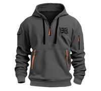 Felpe da uomo con zip a un quarto con cerniera a 1/4 bandiera del Regno Unito con cappuccio con tasche a maniche lunghe felpe cargo tattiche top, Felpa con cappuccio da uomo grigio scuro, 3XL
