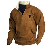 Felpe da uomo in stile vintage, con stampa etnica occidentale, maglione con colletto alla coreana, zip a quarto per sport, tempo libero, Marrone 3., XL