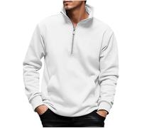 Felpe da uomo senza cappuccio a maniche lunghe con zip a un quarto pullover da jogging, bianco, 3XL