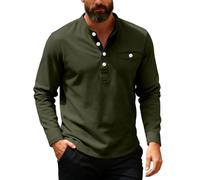 Felpe da uomo senza cappuccio in pile autunno inverno caldo Plus Size felpe per uomo moda UK tinta unita novità top per uomo pullover maglione casual comodo collo largo pulsante, Verde militare, M
