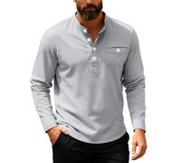 Felpe da uomo senza cappuccio in pile autunno inverno caldo Plus Size felpe per uomo moda UK tinta unita novità top per uomo pullover maglione casual comodo collo largo pulsante, Grigio chiaro, S