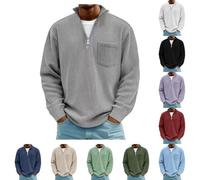 Felpe da uomo senza cappuccio, in velluto a coste, con cerniera a un quarto | Stand Collar Pullover Polsini a Costine Felpa Top Oversize Morbido Petto Patch Pocket Cappotti Per Autunno Quotidiano Casua