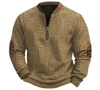 Felpe da uomo senza cappuccio, stile vintage, con stampa 3D lavorata a maglia, con cerniera a un quarto, per lo sport, il tempo libero, cachi, XXXL