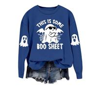 Felpe di Halloween da donna carino fantasma zucca grafica spettrale manica lunga girocollo oversize pullover top festa festa streetwear maglione di Halloween magliette da donna, N-blu scuro, S