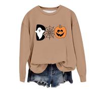 Felpe di Halloween da donna carino fantasma zucca grafica spettrale manica lunga girocollo oversize pullover top festa festa streetwear maglione di Halloween magliette da donna, B-oro rosa., L