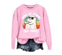 Felpe di Halloween da donna con stampa fantasma felpe con cappuccio allentate girocollo a maniche lunghe top con polsino a costine pullover alla moda ideale per il fine settimana comodo, rosa, 3XL