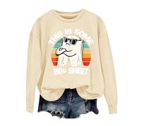 Felpe di Halloween da donna con stampa fantasma felpe con cappuccio allentate girocollo a maniche lunghe top con polsino a costine pullover alla moda ideale per il fine settimana comodo, Beige, XL
