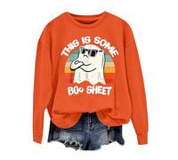 Felpe di Halloween da donna con stampa fantasma felpe con cappuccio allentate girocollo a maniche lunghe top con polsino a costine pullover alla moda ideale per il fine settimana comodo, Arancione, XL