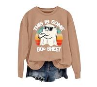 Felpe di Halloween da donna con stampa fantasma felpe con cappuccio allentate girocollo a maniche lunghe top con polsino a costine pullover alla moda ideale per il fine settimana comodo, cachi, M