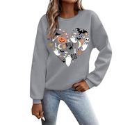 Felpe di Halloween da donna oversize con cappuccio grafica fantasma con polsino a costine manica lunga pullover morbidi stampati top leggeri moda streetwear, Cenere Chiaro, L