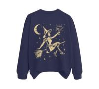 Felpe di Halloween da donna pullover con stampa strega larga manica lunga felpe con cappuccio grafica Halloween sport tempo libero all'aperto girocollo top autunno e inverno, Blu scuro, L