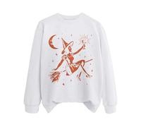 Felpe di Halloween da donna pullover con stampa strega larga manica lunga felpe con cappuccio grafica Halloween sport tempo libero all'aperto girocollo top autunno e inverno, bianco, L
