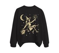 Felpe di Halloween da donna pullover con stampa strega larga manica lunga felpe con cappuccio grafica Halloween sport tempo libero all'aperto girocollo top autunno e inverno, Nero , L