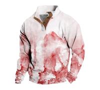 Felpe di Halloween per gli uomini Stampa Macchia di Sangue Button Up Stand Collar Pullover Top Bloody Splatter Pattern Henley Jumpers Costumi Vacanze, Oro rosa, L
