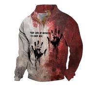 Felpe di Halloween per gli uomini Stampa Sanguinata della Mano Button Up Stand Collare Pullover Top Macchia di Sangue Henley Jumpers Costumi Vacanze Adulto Spaventoso, Io sono buono, M